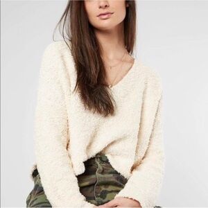 Free People Popcorn Knit Sweater Cream Ivory Small